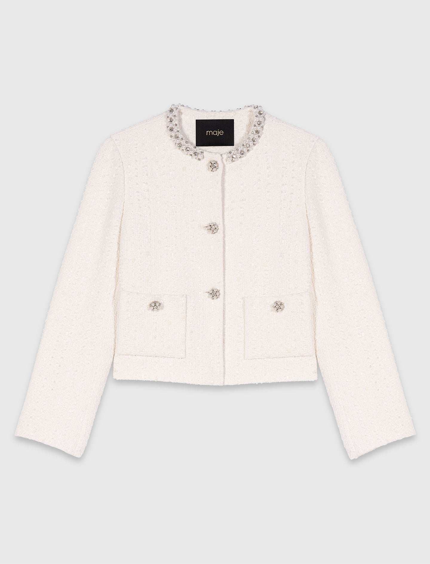 Maje New / Tweed jacket with pearl trim