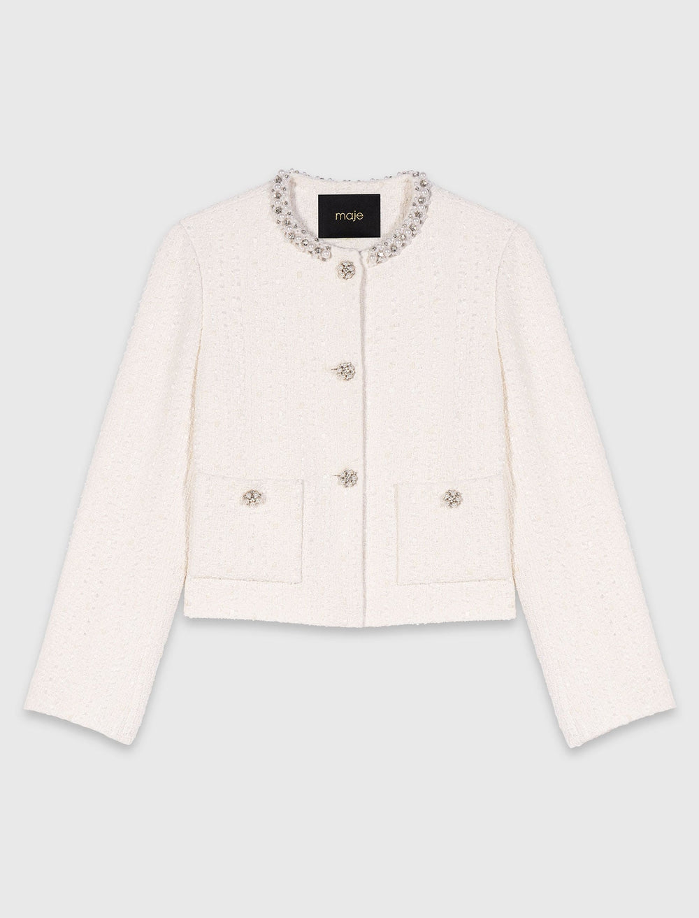 Maje New / Tweed jacket with pearl trim