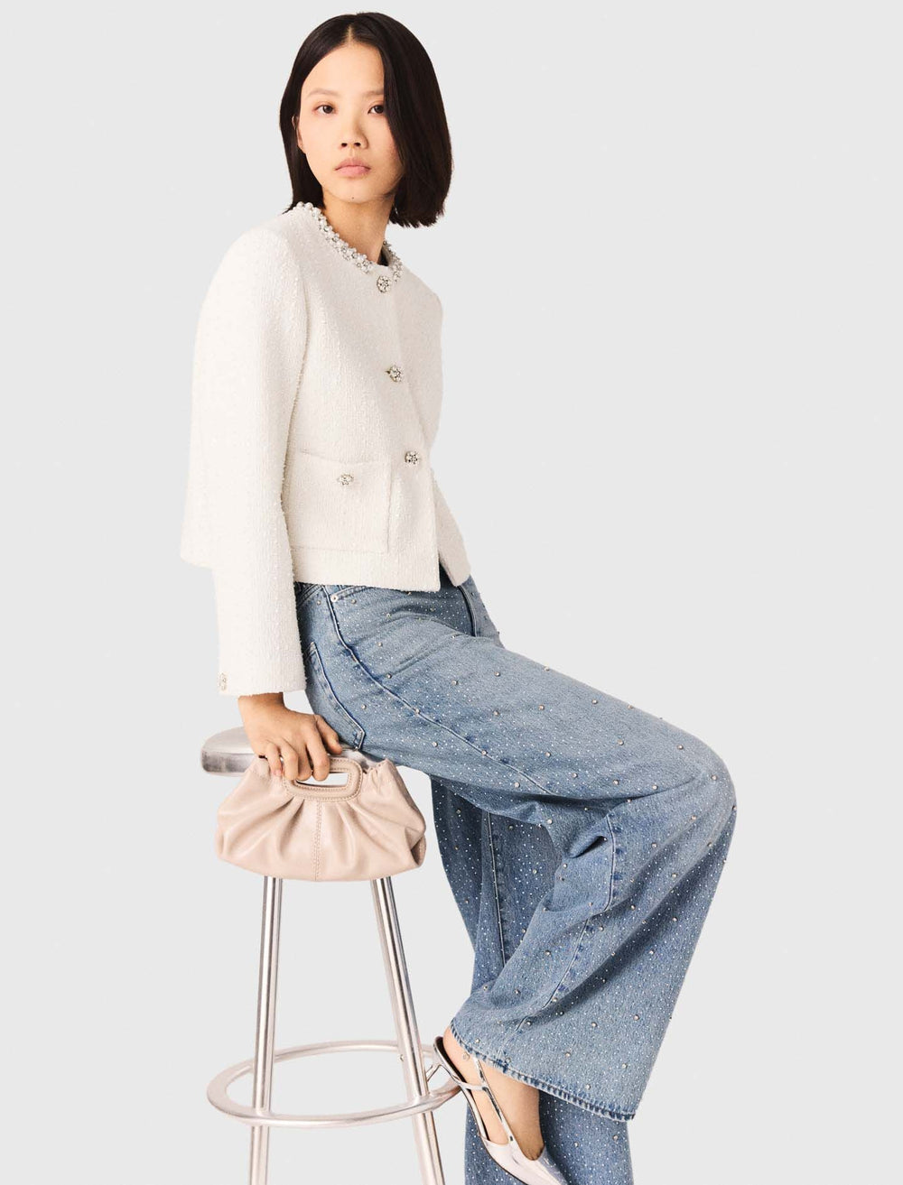 Maje New / Tweed jacket with pearl trim