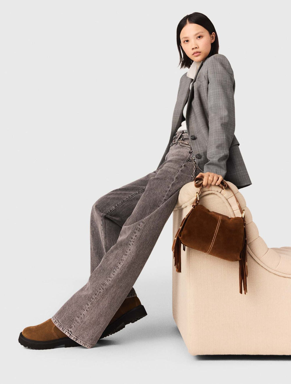 Maje Online / Wide-leg jeans with chain-link belt