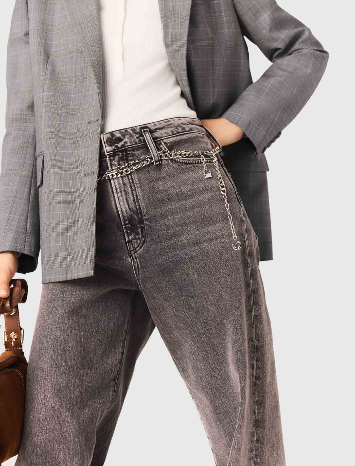 Maje Online / Wide-leg jeans with chain-link belt