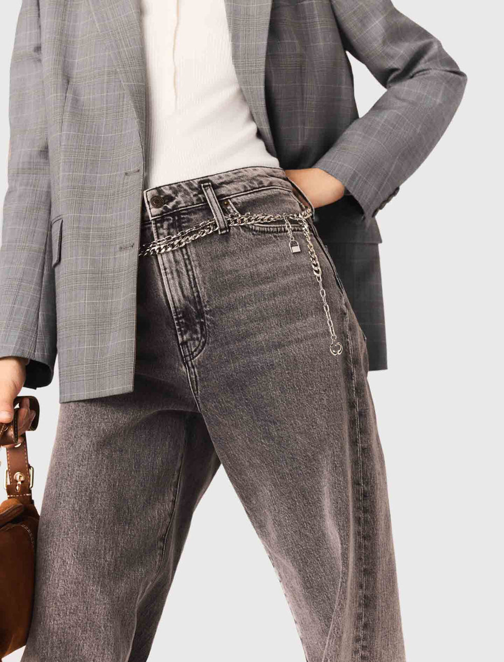 Maje Online / Wide-leg jeans with chain-link belt