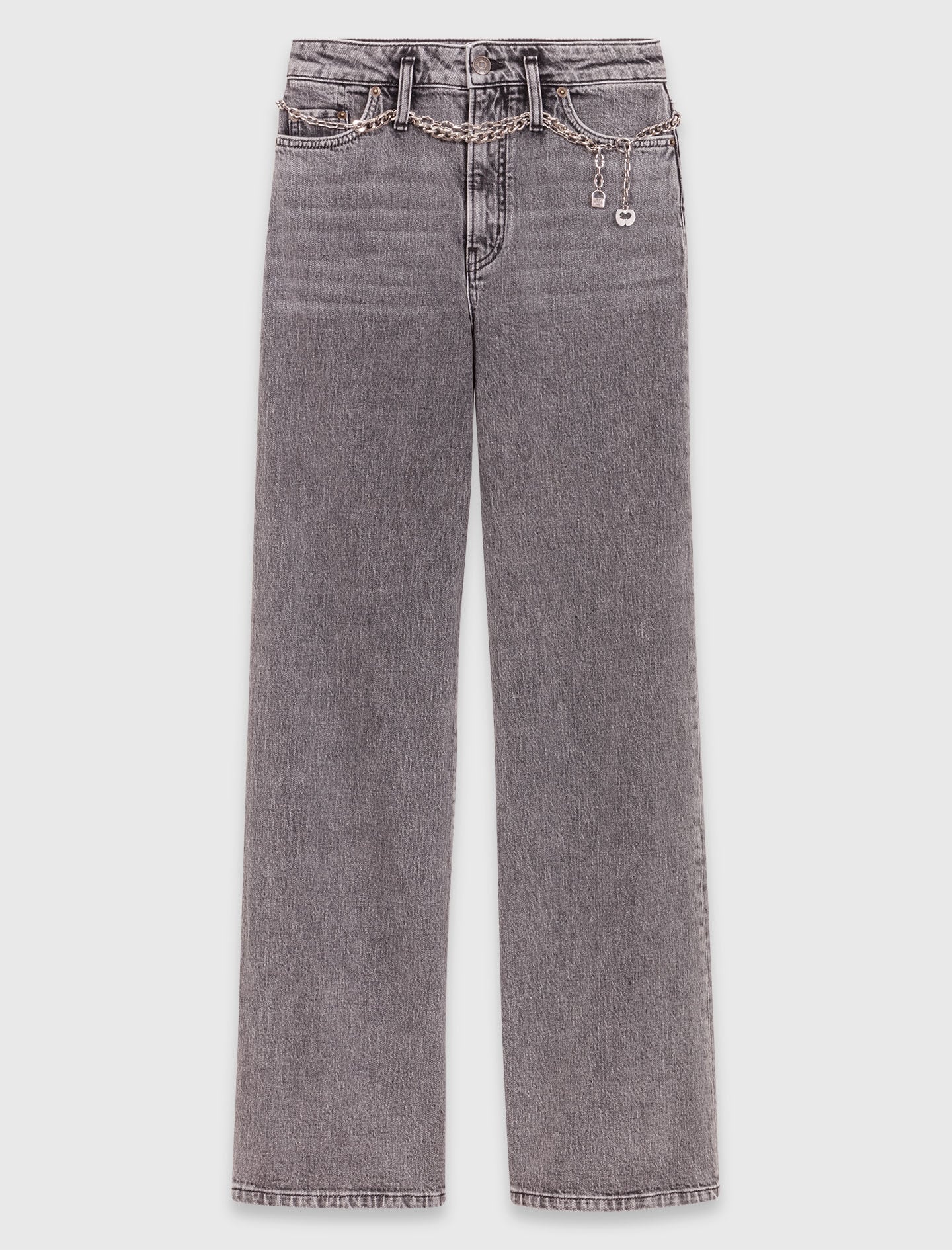 Maje Online / Wide-leg jeans with chain-link belt
