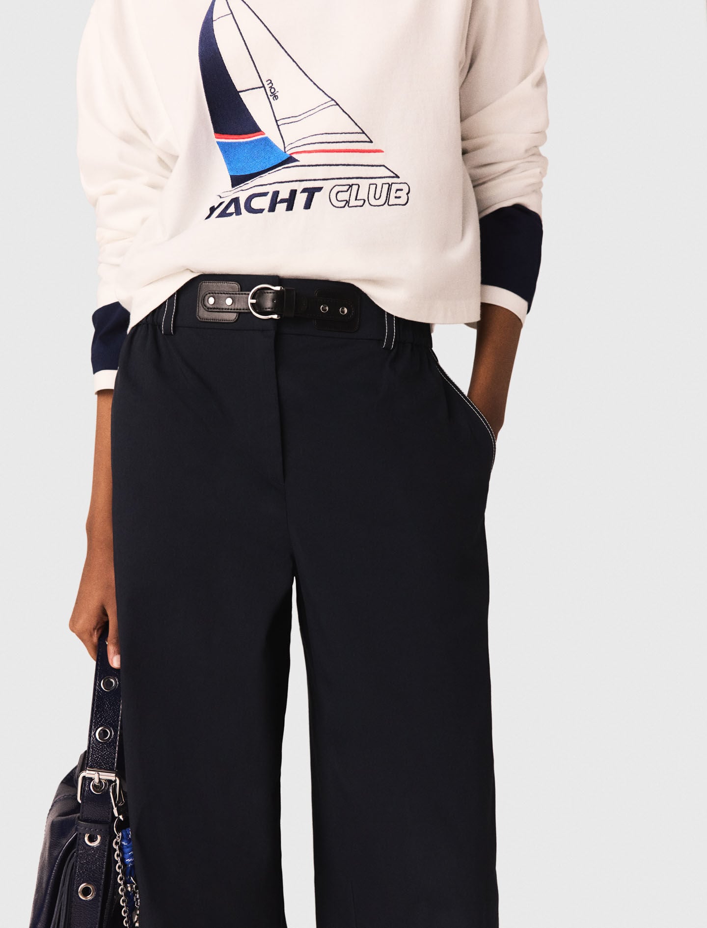 Maje On Sale / Cotton trousers with leather belt