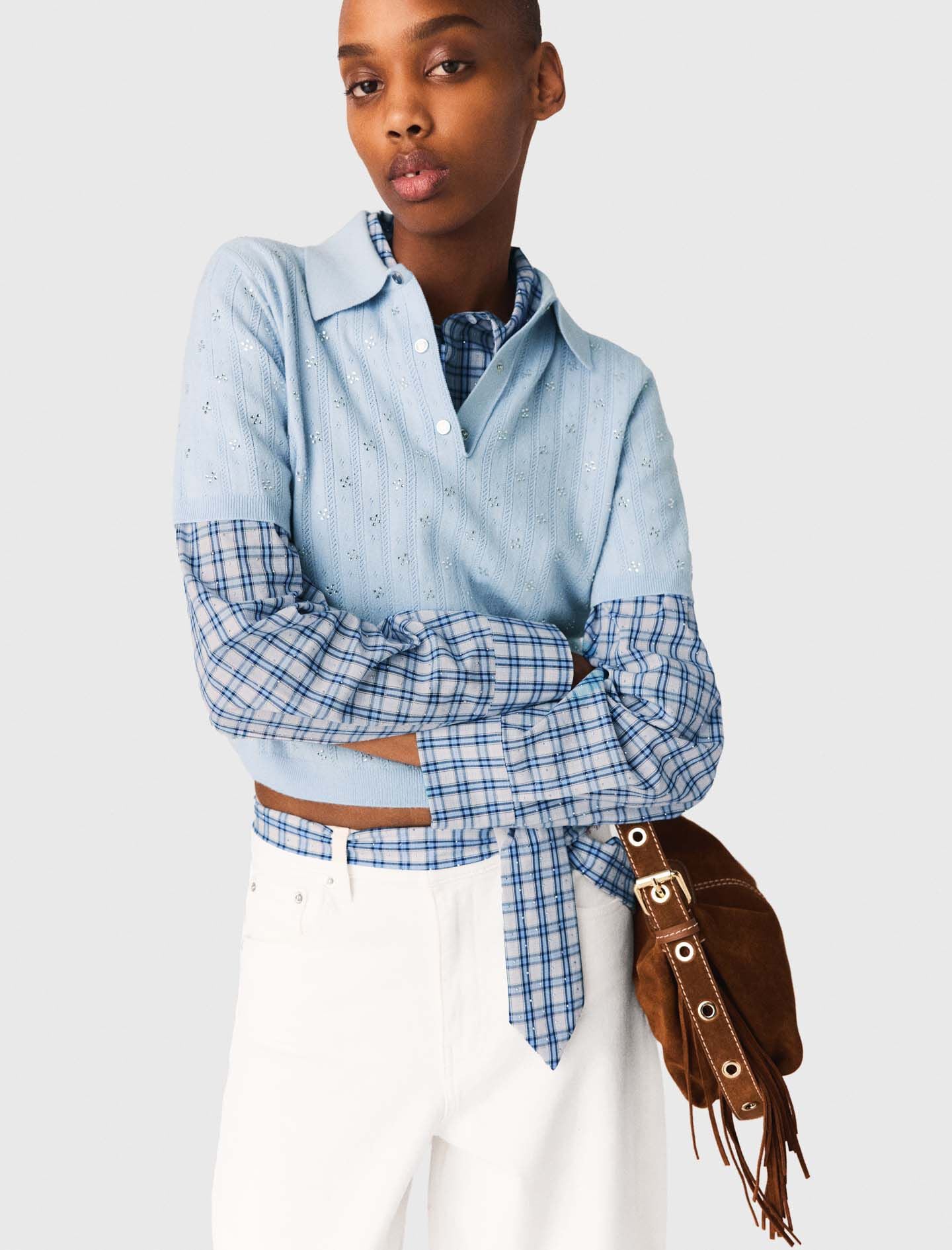 Maje On Sale / Cropped sweater with rhinestones