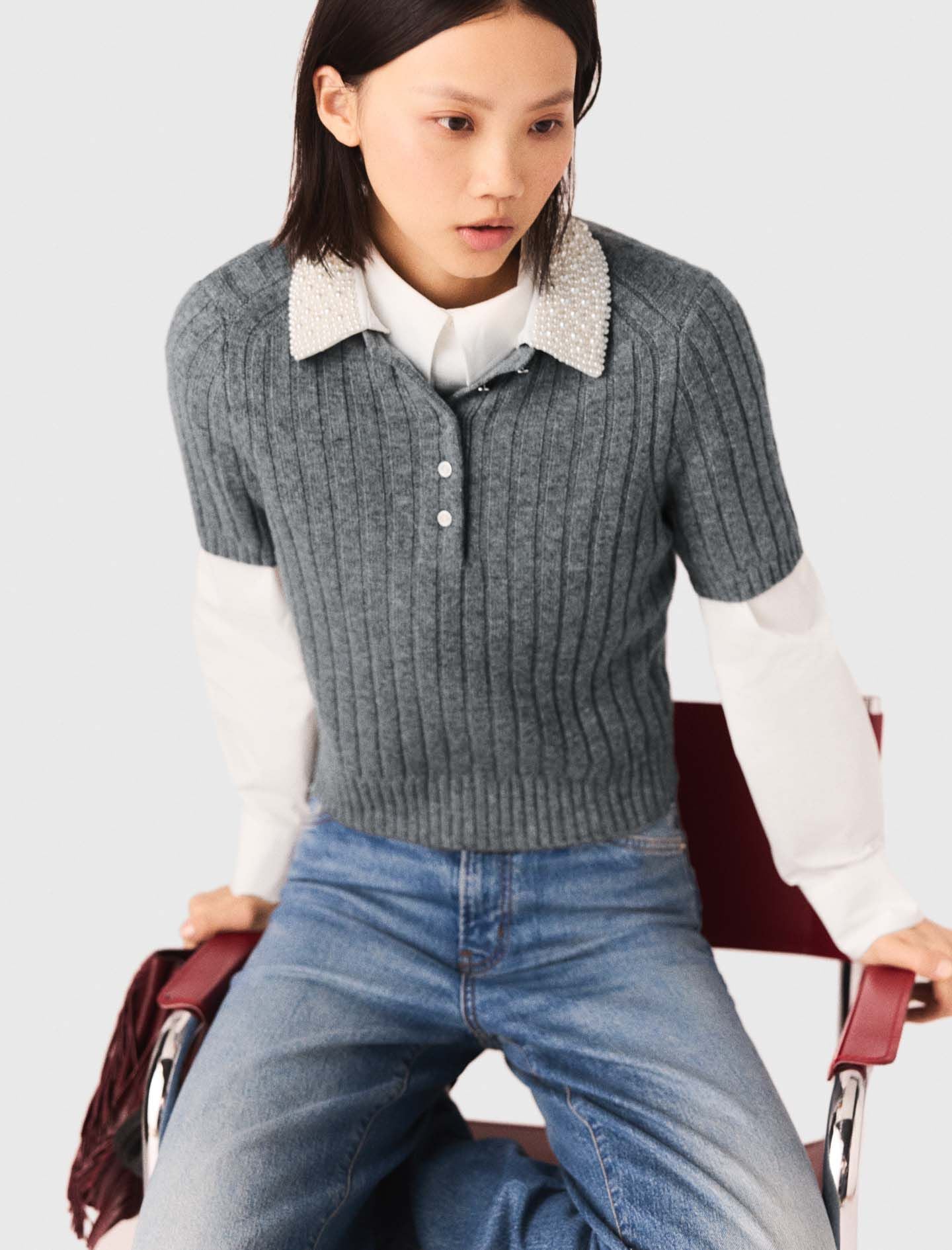 Maje Outlet / Removable beaded collar sweater