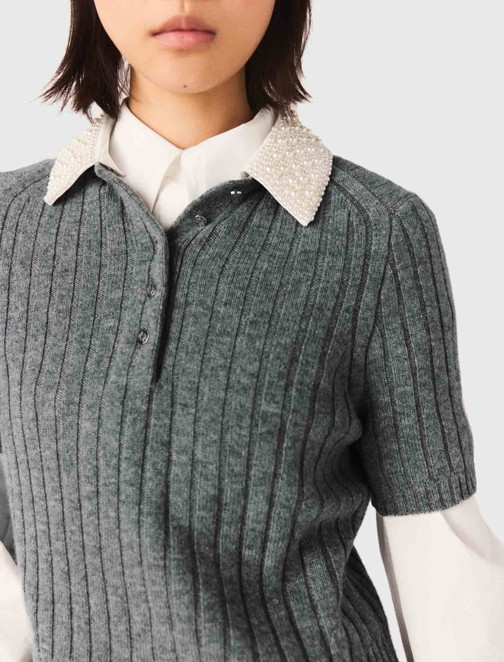 Maje Outlet / Removable beaded collar sweater