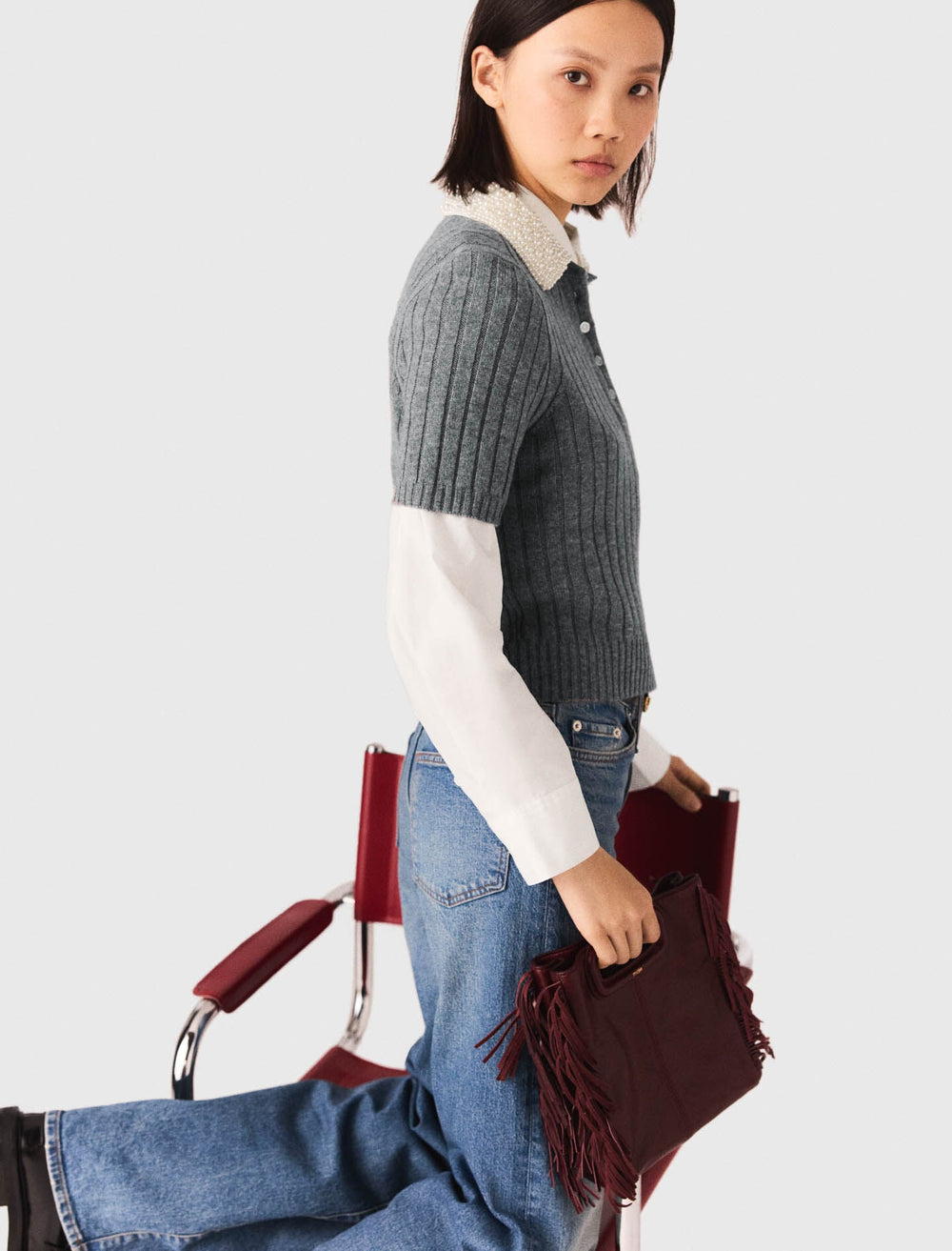Maje Outlet / Removable beaded collar sweater