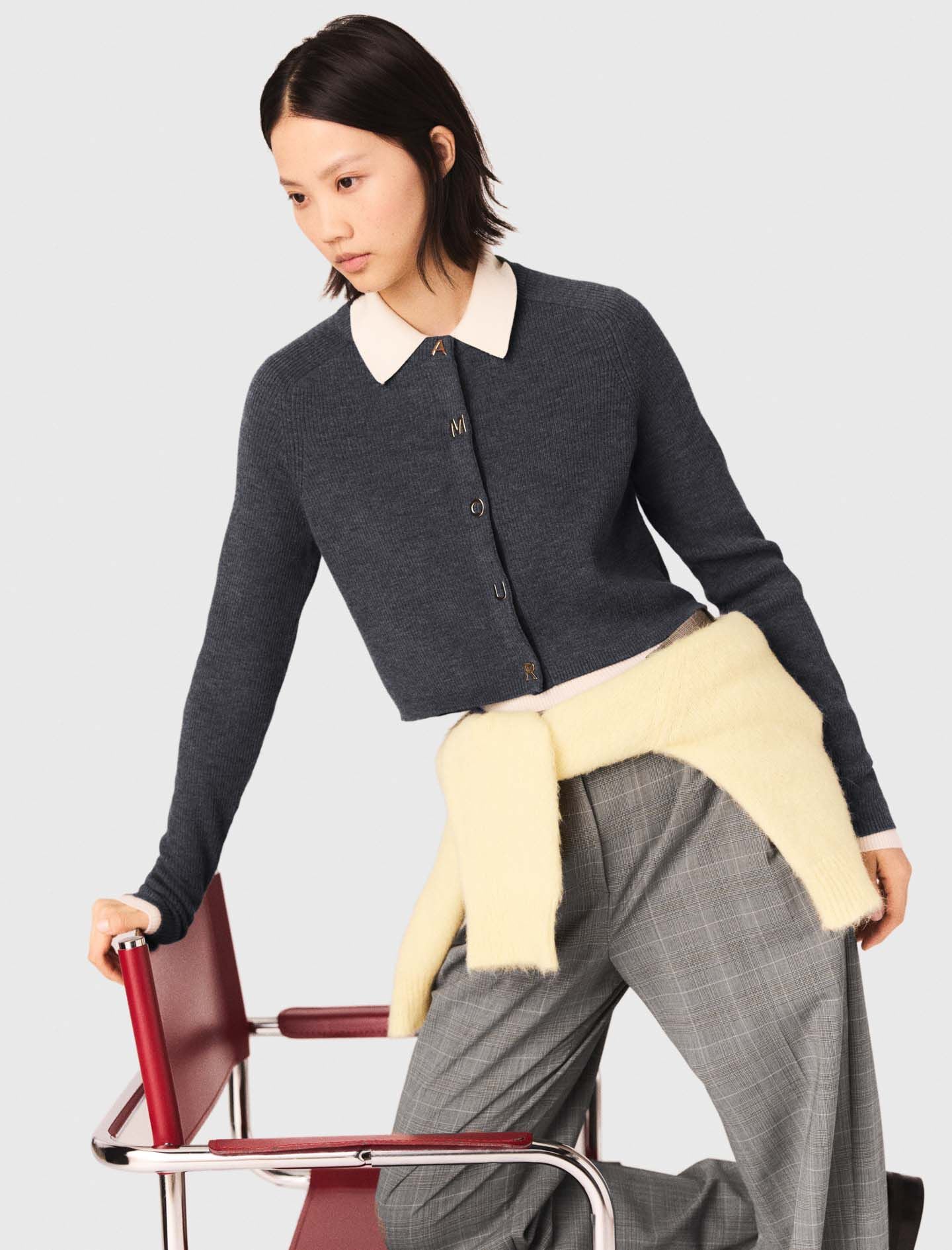 Maje New / Amour round-neck rib knit cardigan