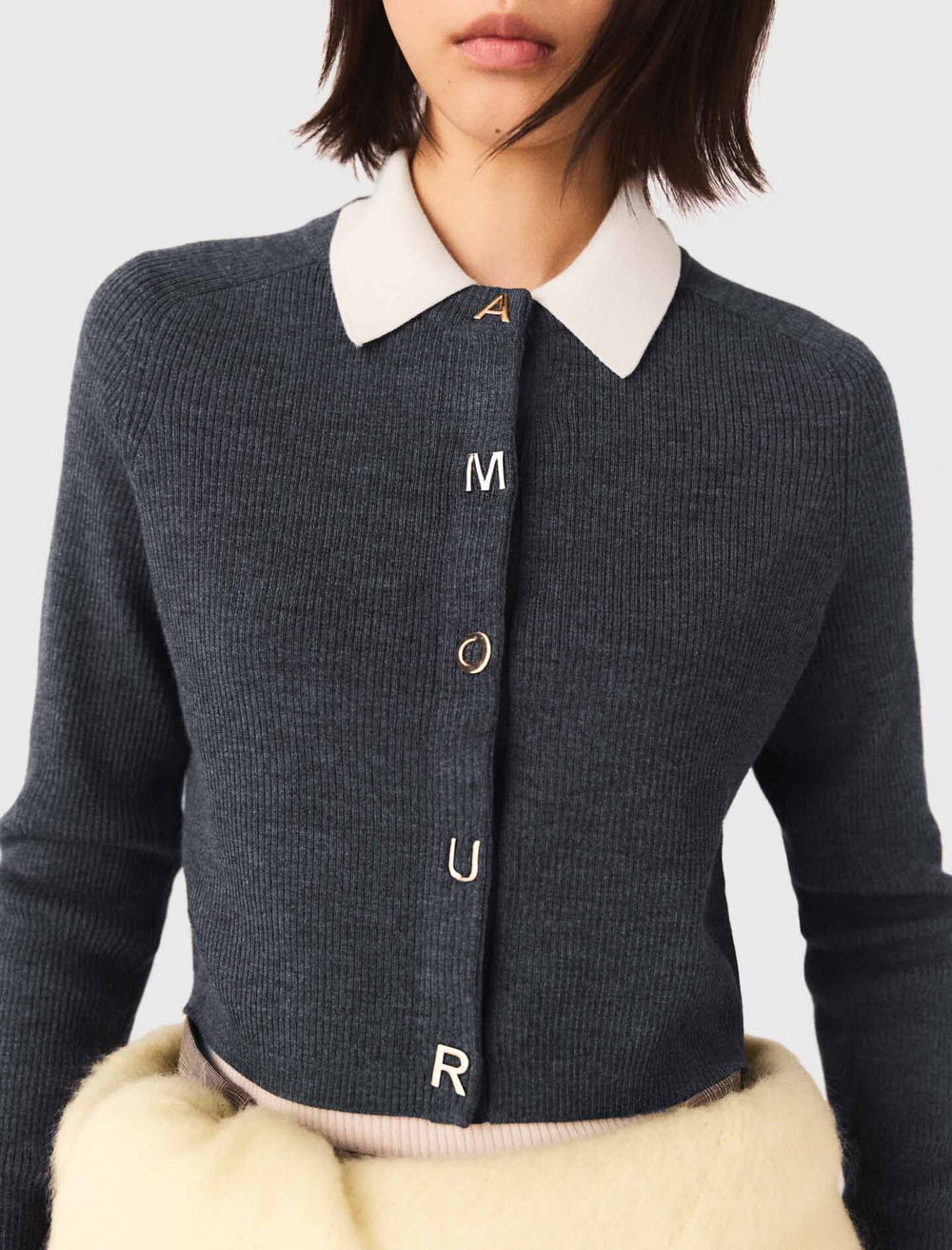 Maje New / Amour round-neck rib knit cardigan