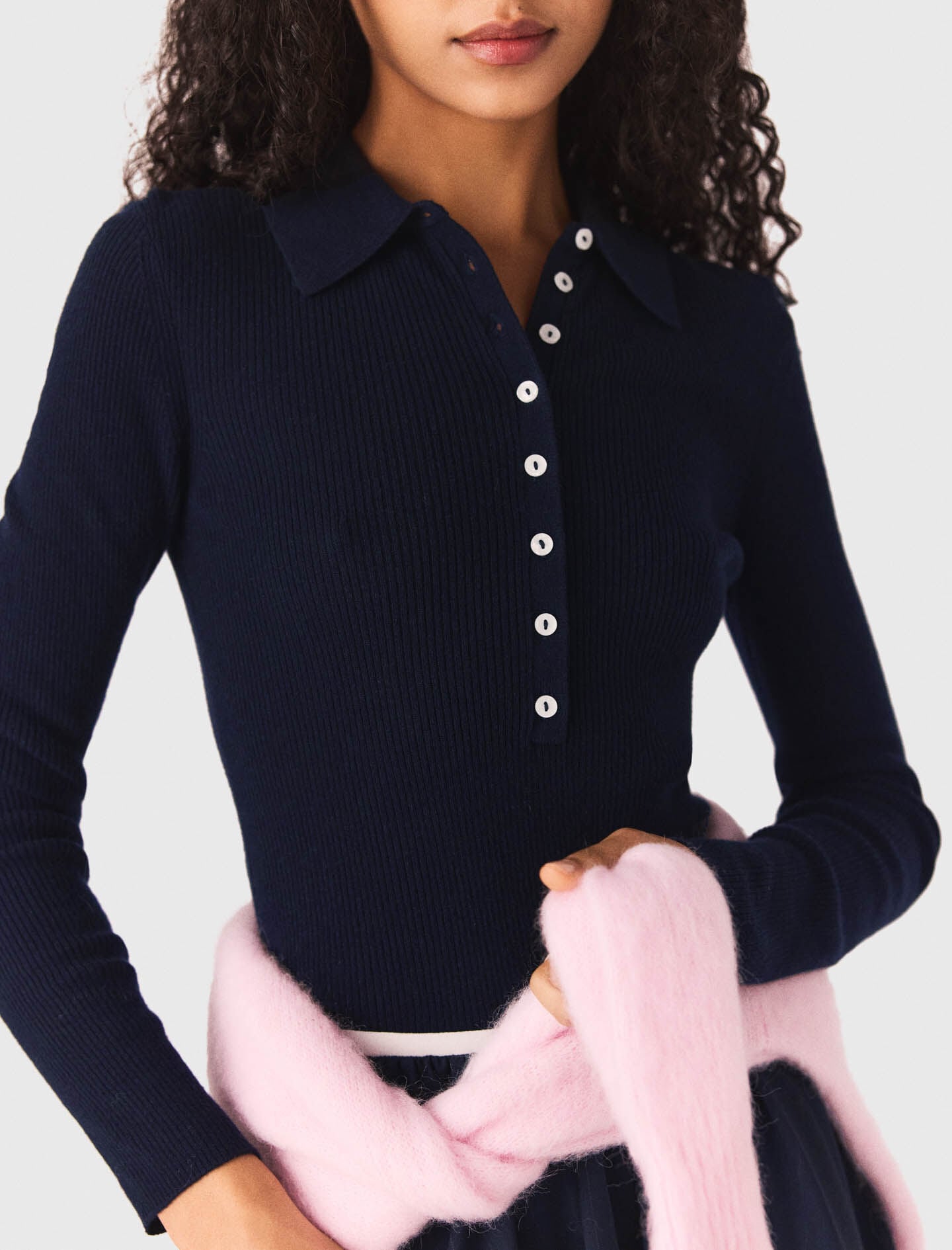 Maje Shop / Polo collar ribbed sweater