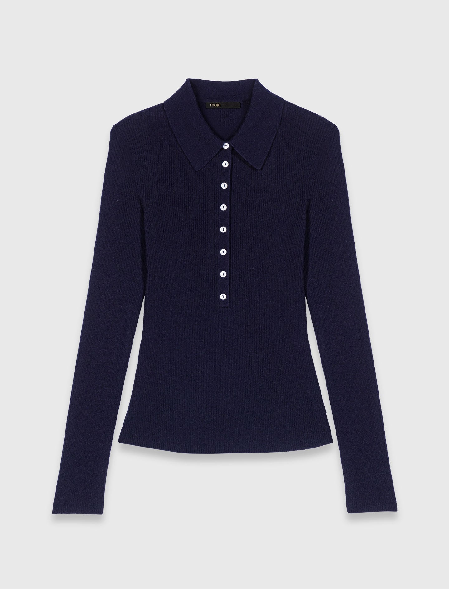Maje Shop / Polo collar ribbed sweater