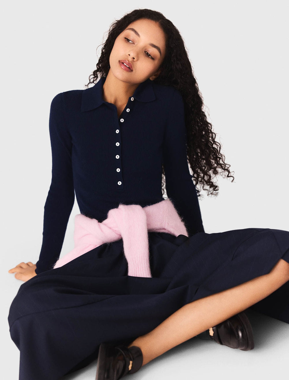 Maje Shop / Polo collar ribbed sweater