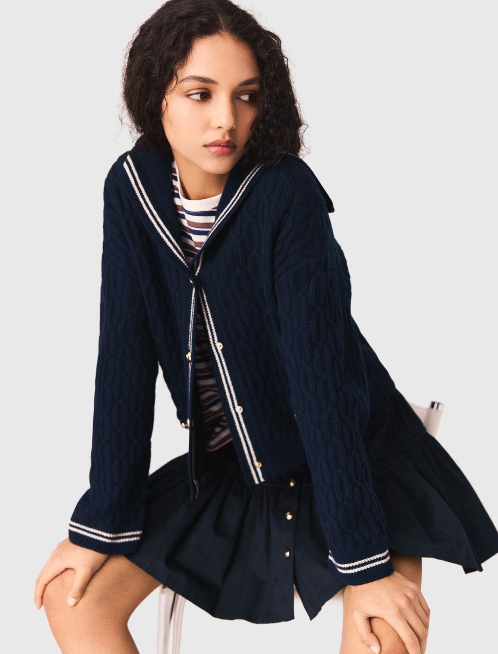 Maje Sale / Boat neck cable-knit cardigan
