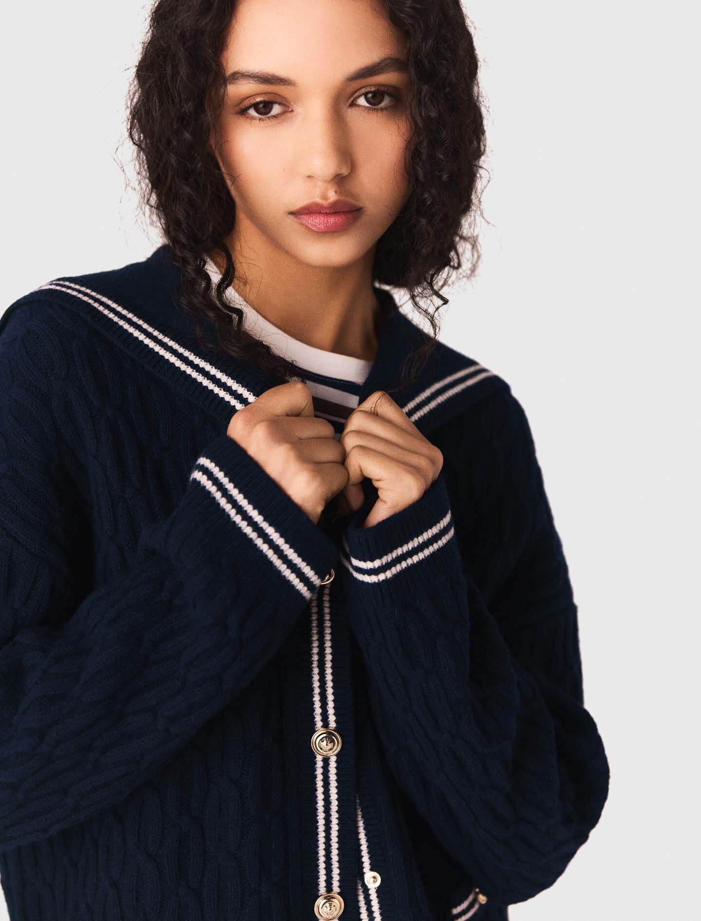 Maje Sale / Boat neck cable-knit cardigan