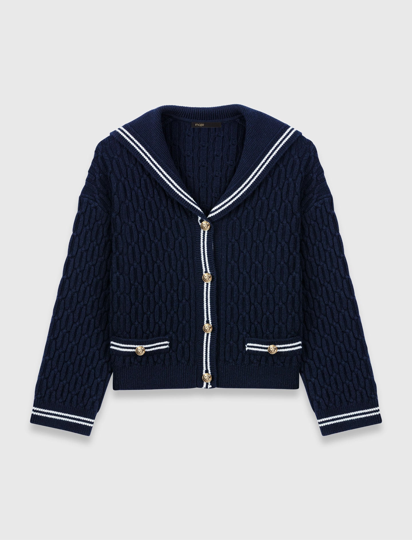 Maje Sale / Boat neck cable-knit cardigan
