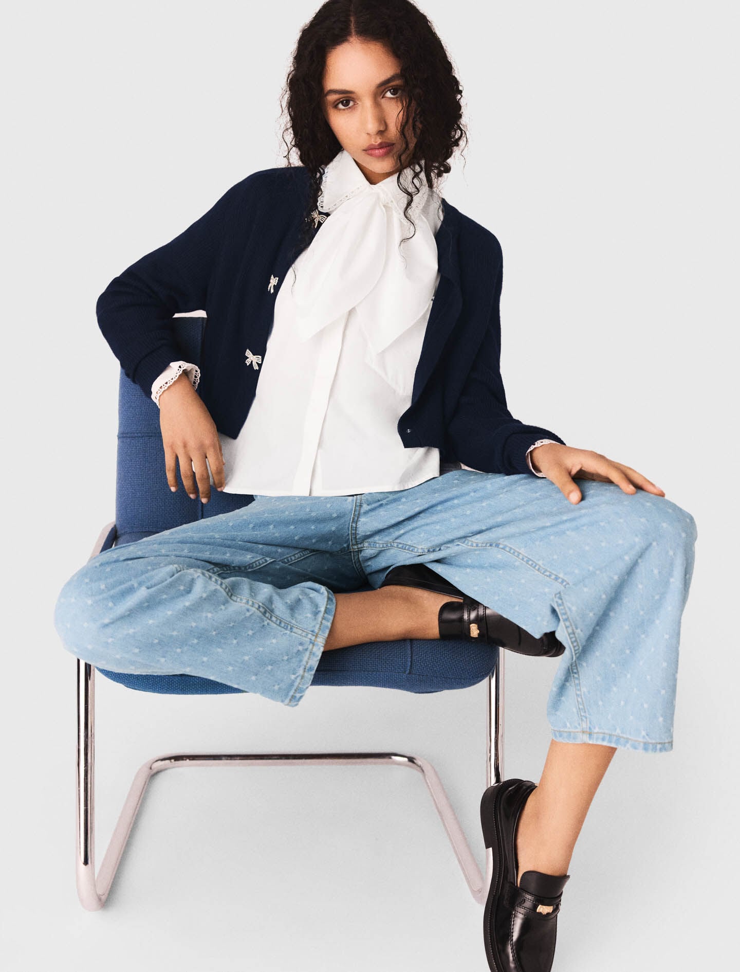Maje New / Jewelled bow-button cardigan