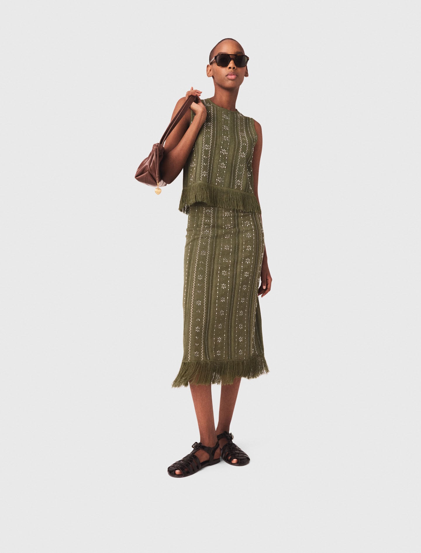 Maje Sale / Knit skirt with rhinestone flowers