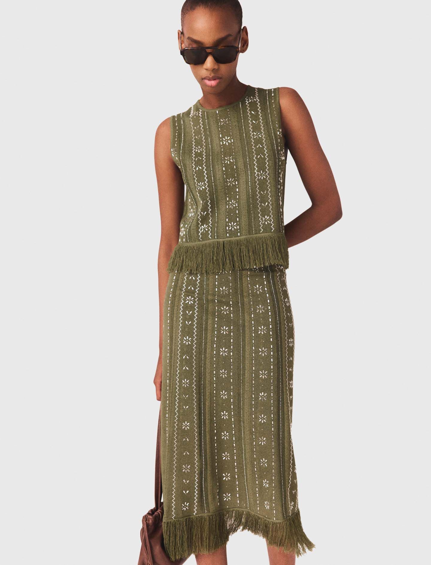 Maje Sale / Knit skirt with rhinestone flowers