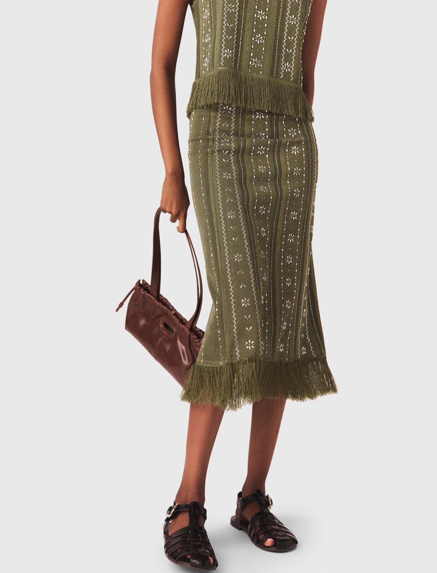 Maje Sale / Knit skirt with rhinestone flowers