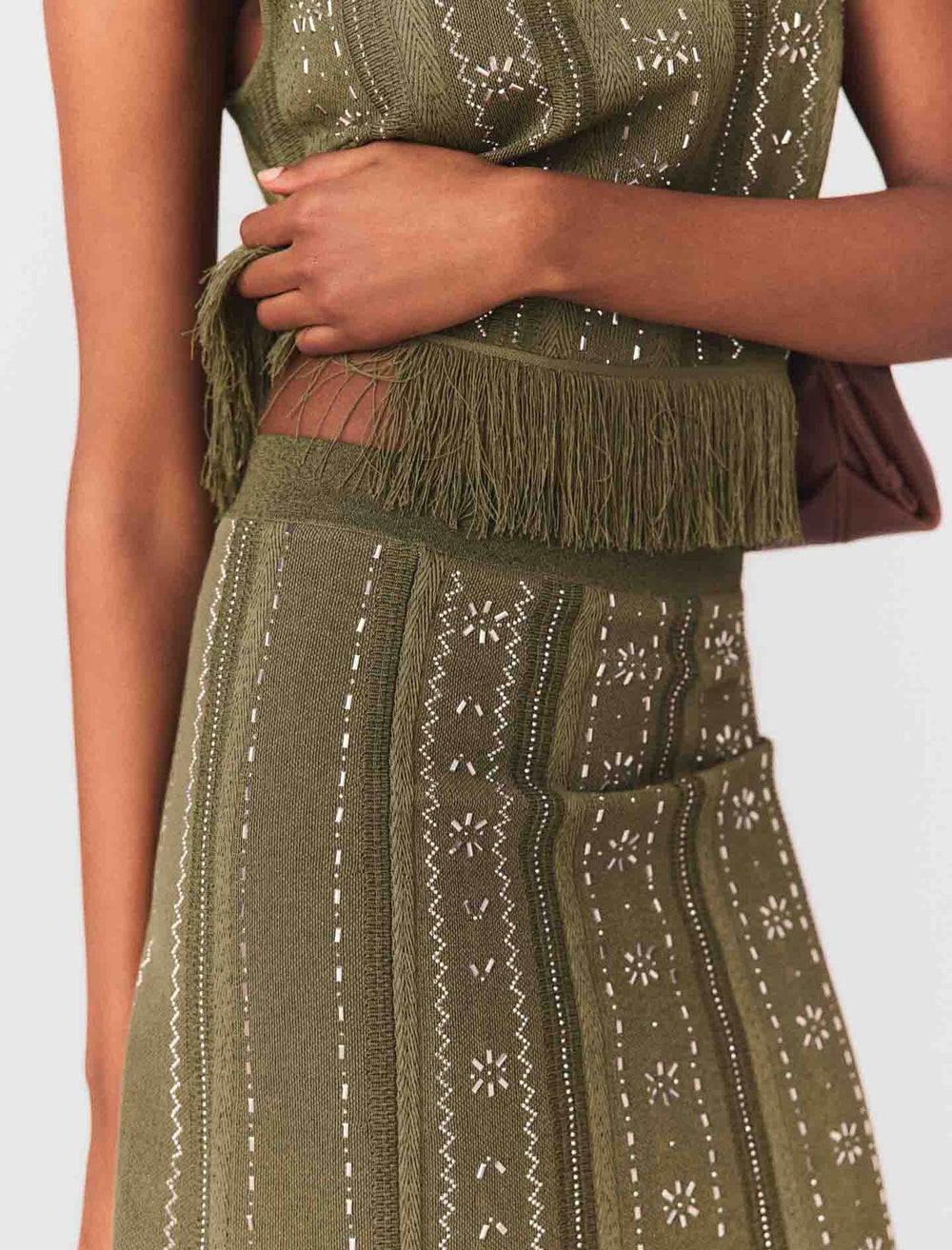 Maje Sale / Knit skirt with rhinestone flowers