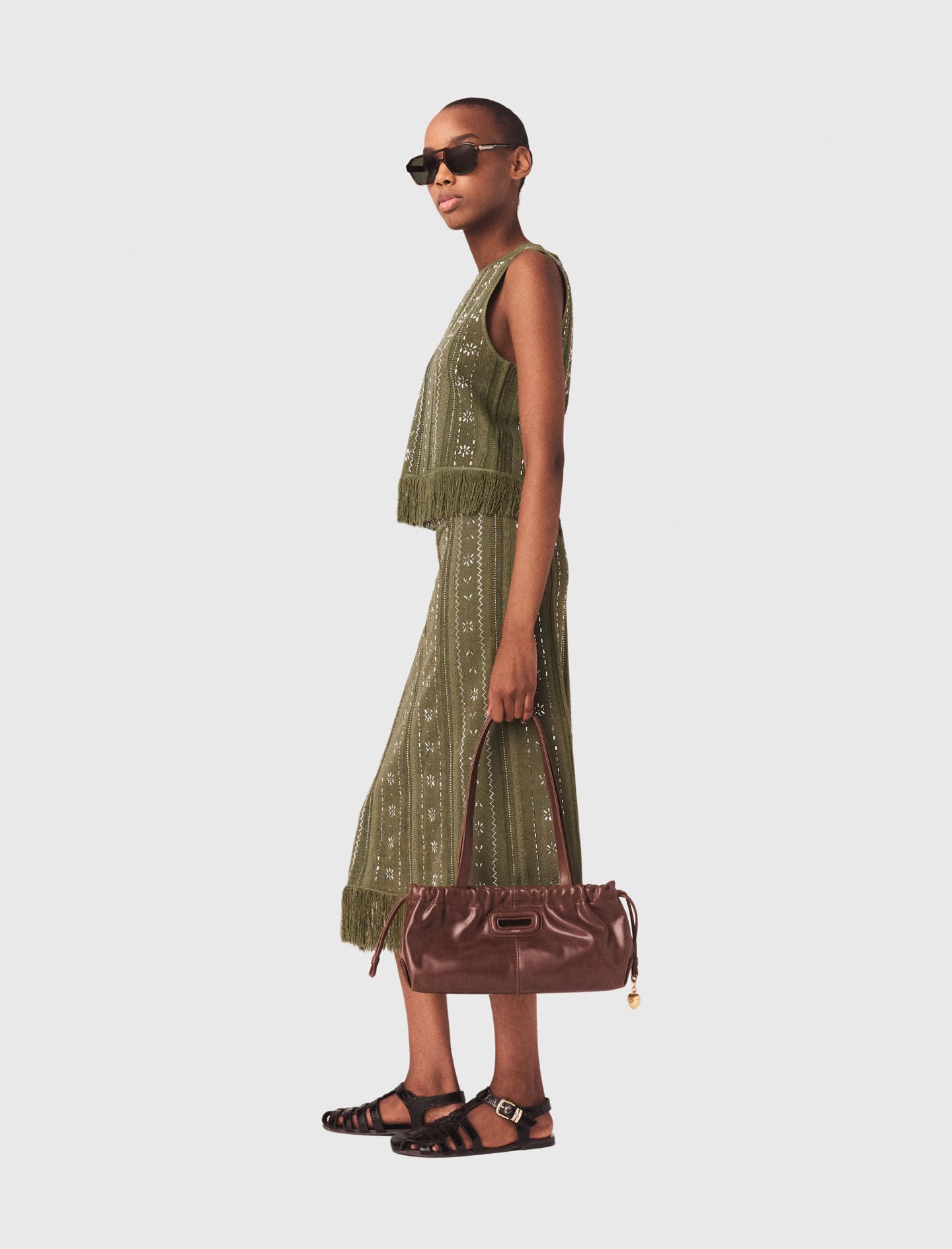 Maje Sale / Knit skirt with rhinestone flowers