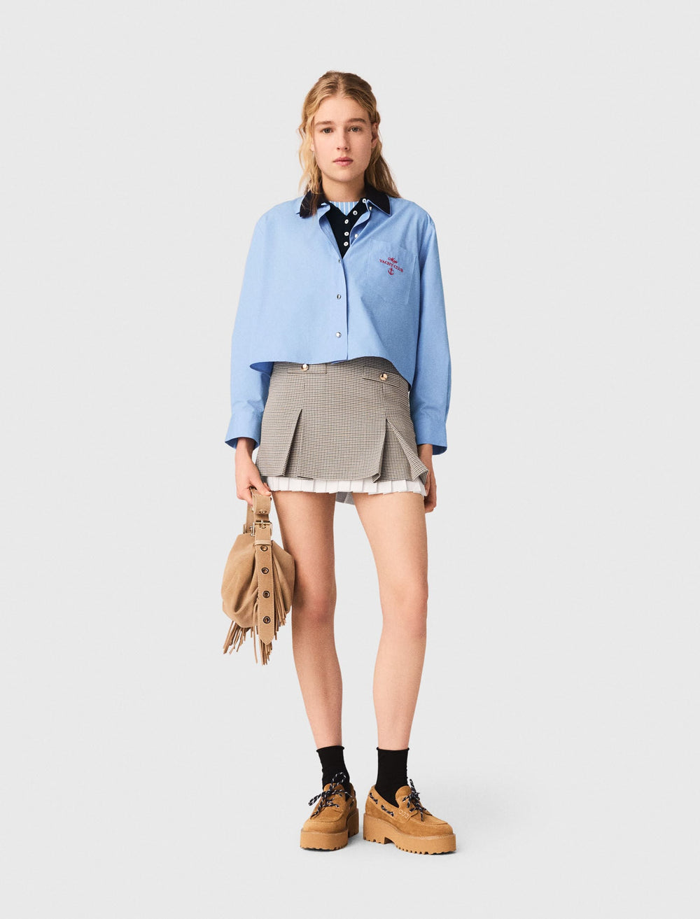 Maje Outlet / Pleated skirt with poplin details