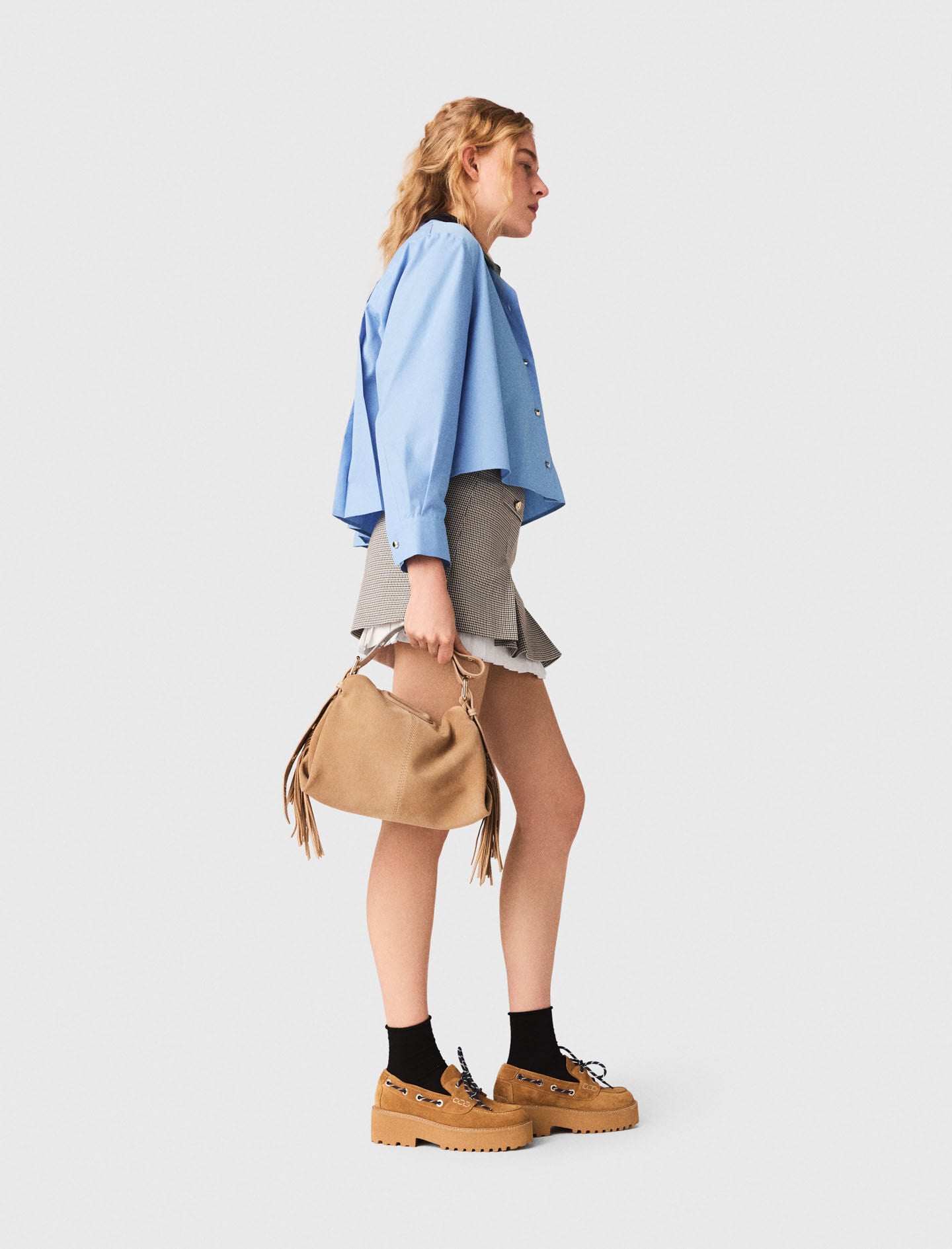 Maje Outlet / Pleated skirt with poplin details