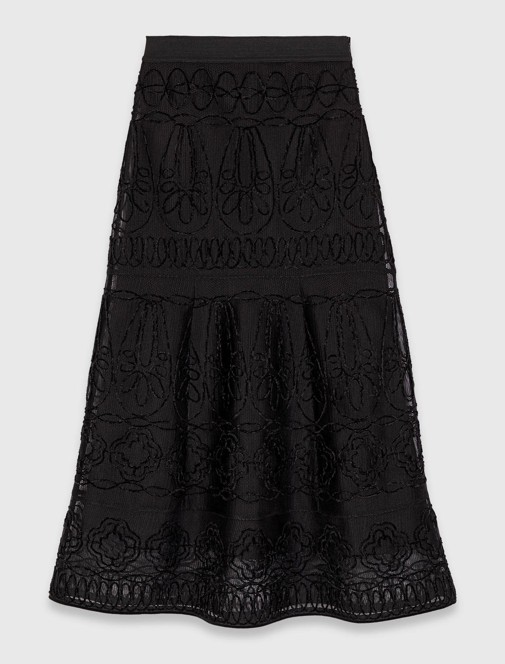 Maje Discount / Embroidered basket-weave knit skirt