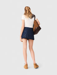 Maje Discount / Layered effect embroidered denim skort