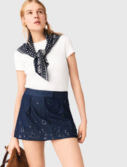 Maje Discount / Layered effect embroidered denim skort
