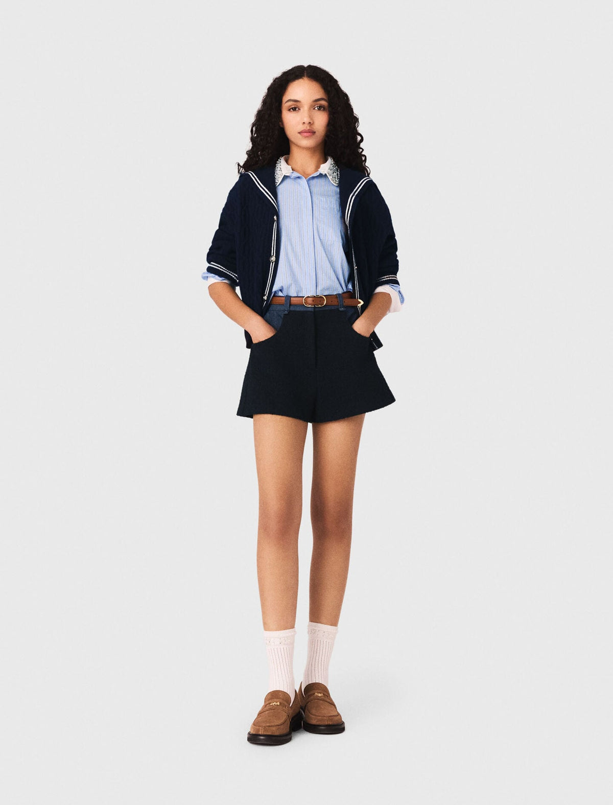 Maje Shop / Tweed shorts with denim details