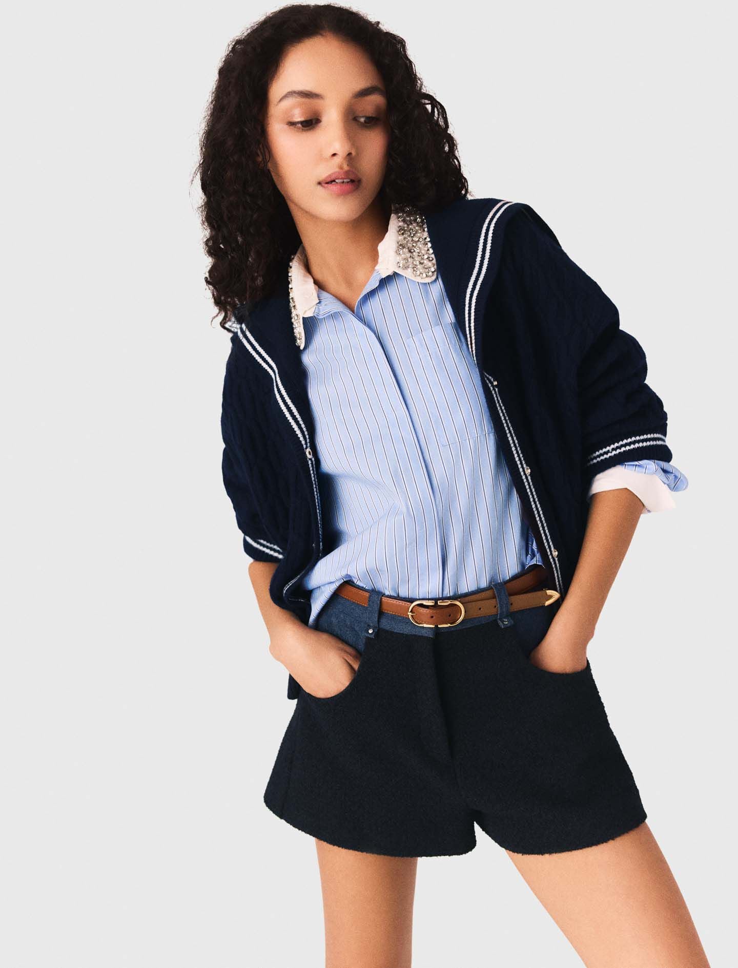 Maje Shop / Tweed shorts with denim details