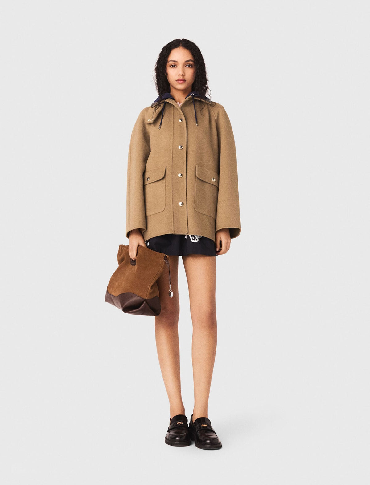 Maje Sale / Wool coat with removable hood