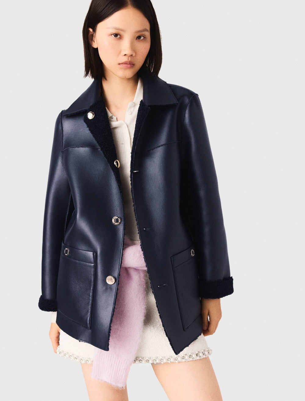 Maje On Sale / Leather & faux shearling jacket