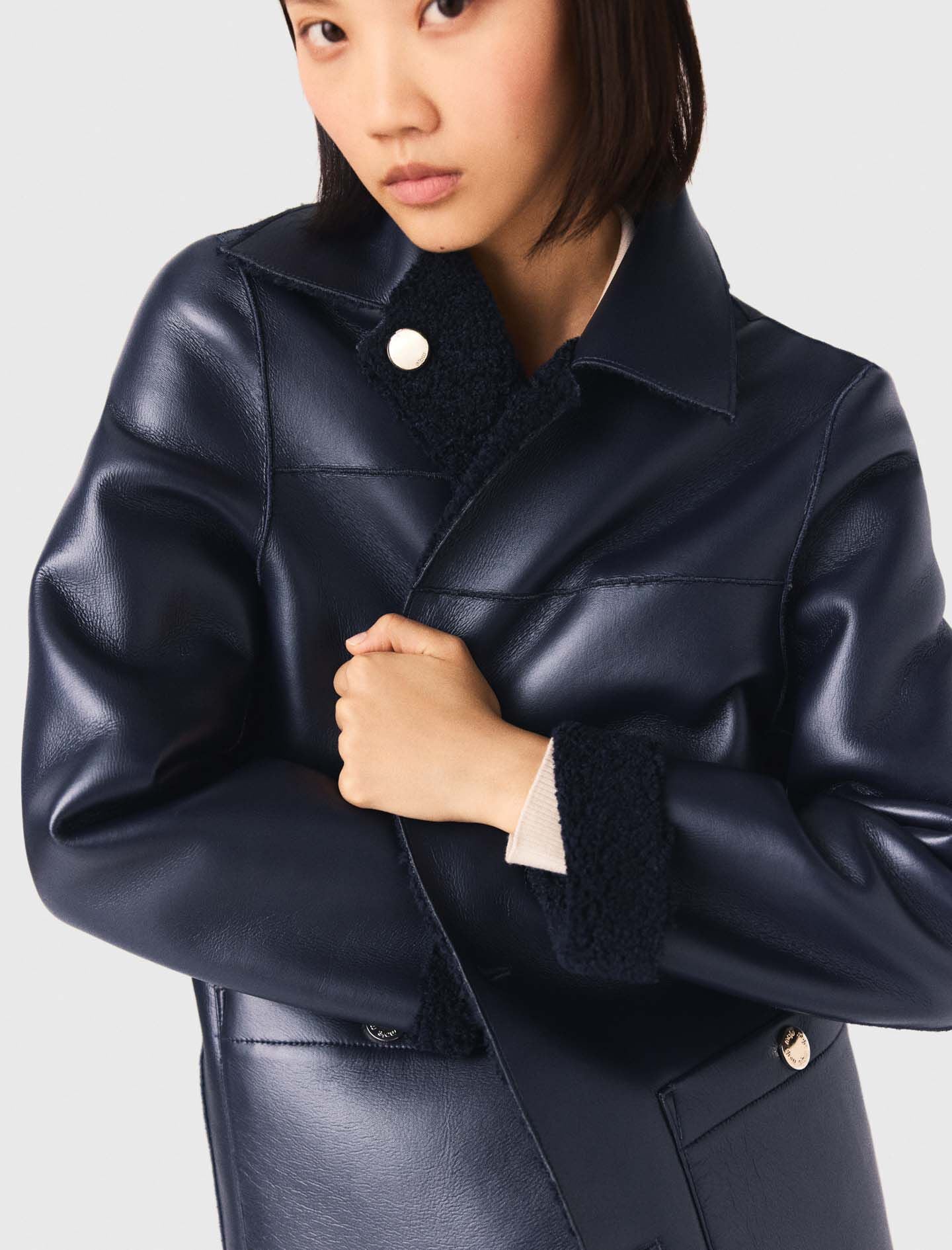 Maje On Sale / Leather & faux shearling jacket
