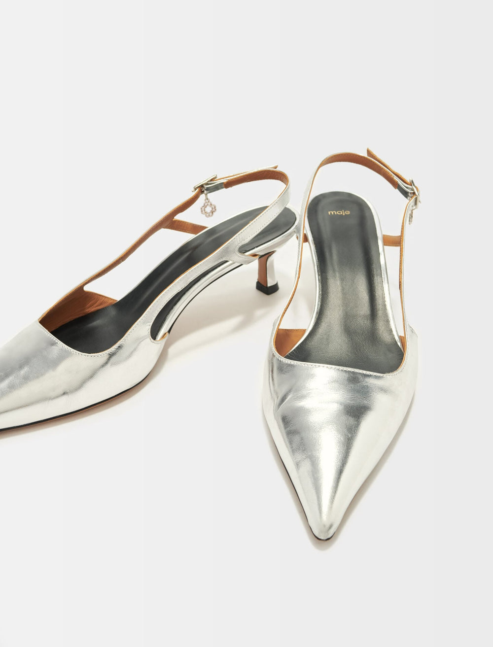 Maje New / Silver leather strappy heels