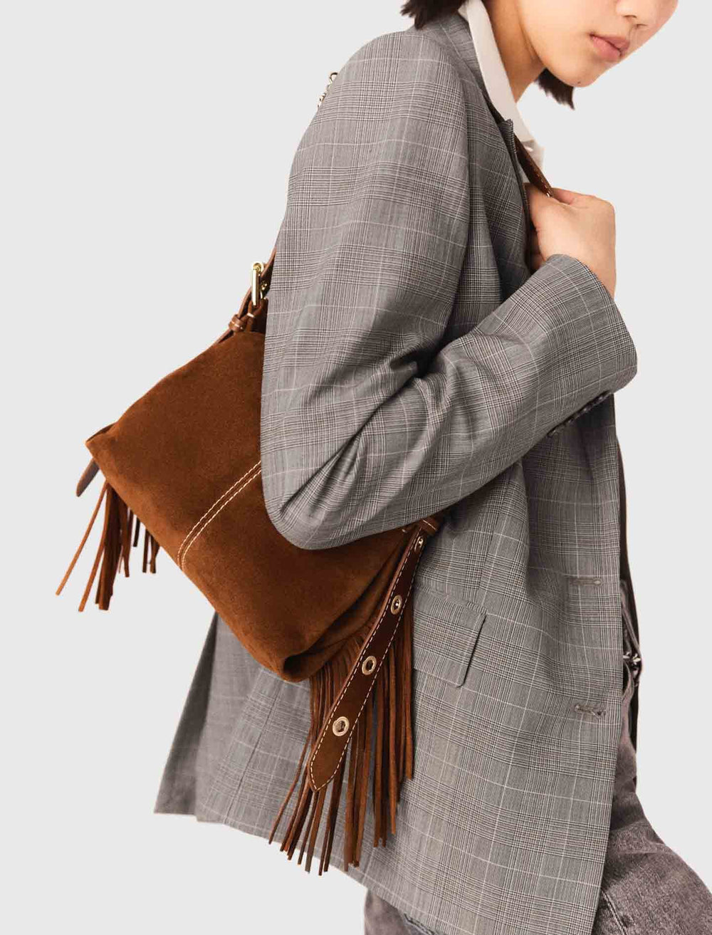 Maje Online / Topstitched suede Miss M Mini bag