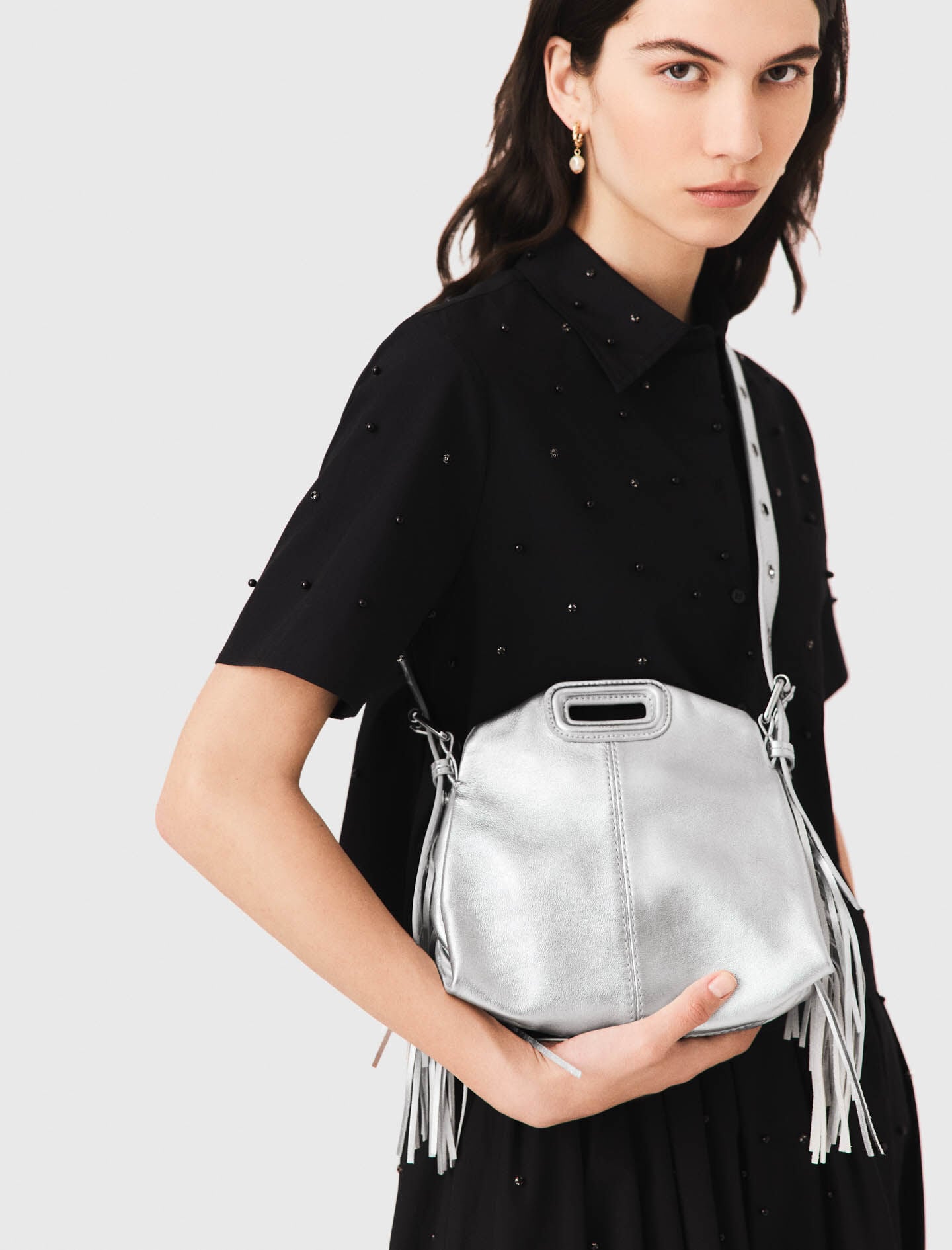 Maje Sale / Metallic leather Miss M Mini bag