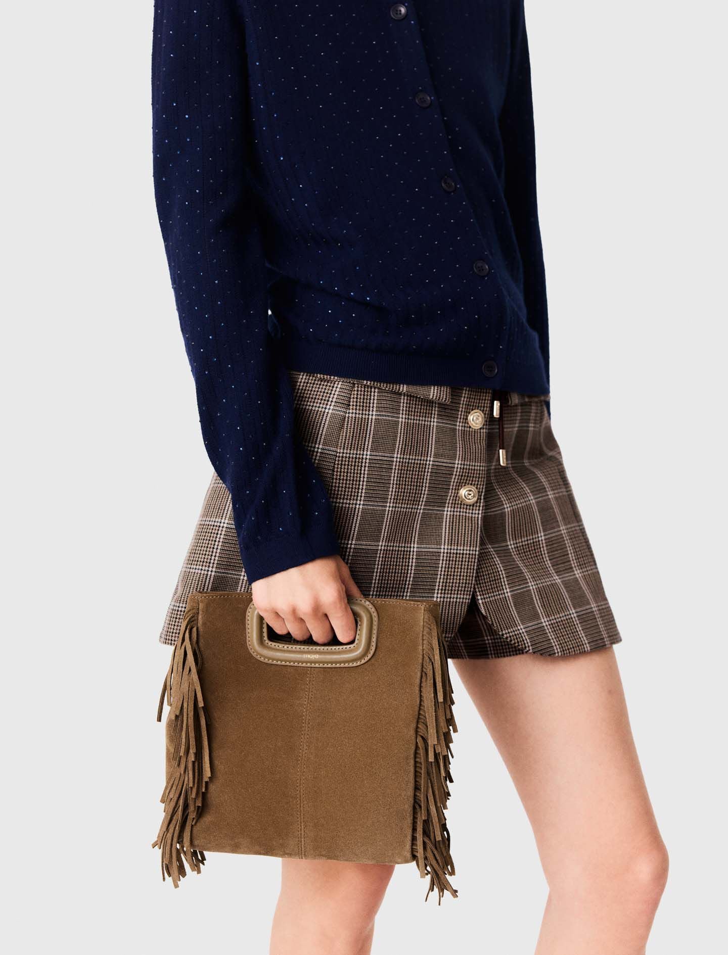 Maje Outlet / Fringed M bag in suede
