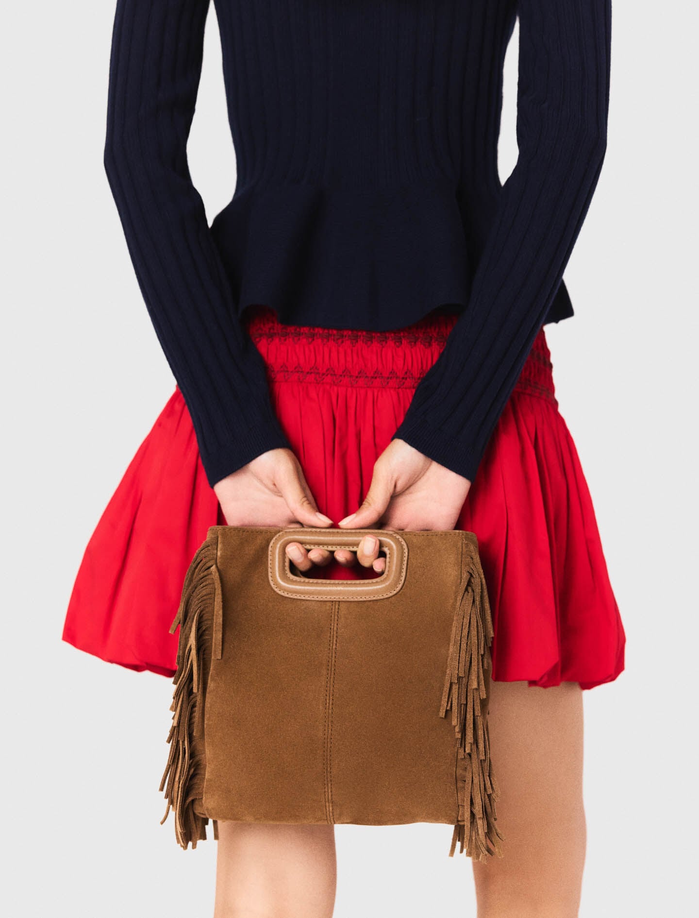 Maje Outlet / Fringed M bag in suede