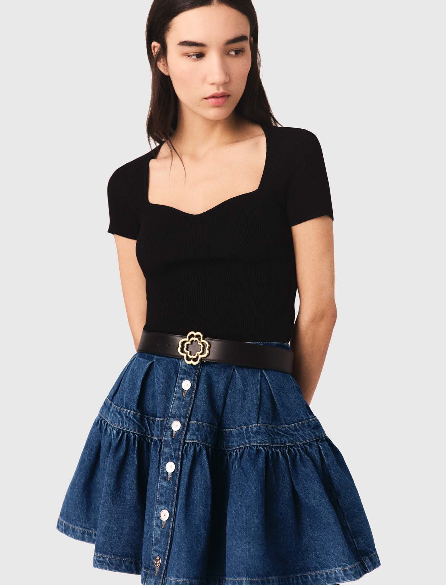 Maje Discount / Leather belt with Clover logo