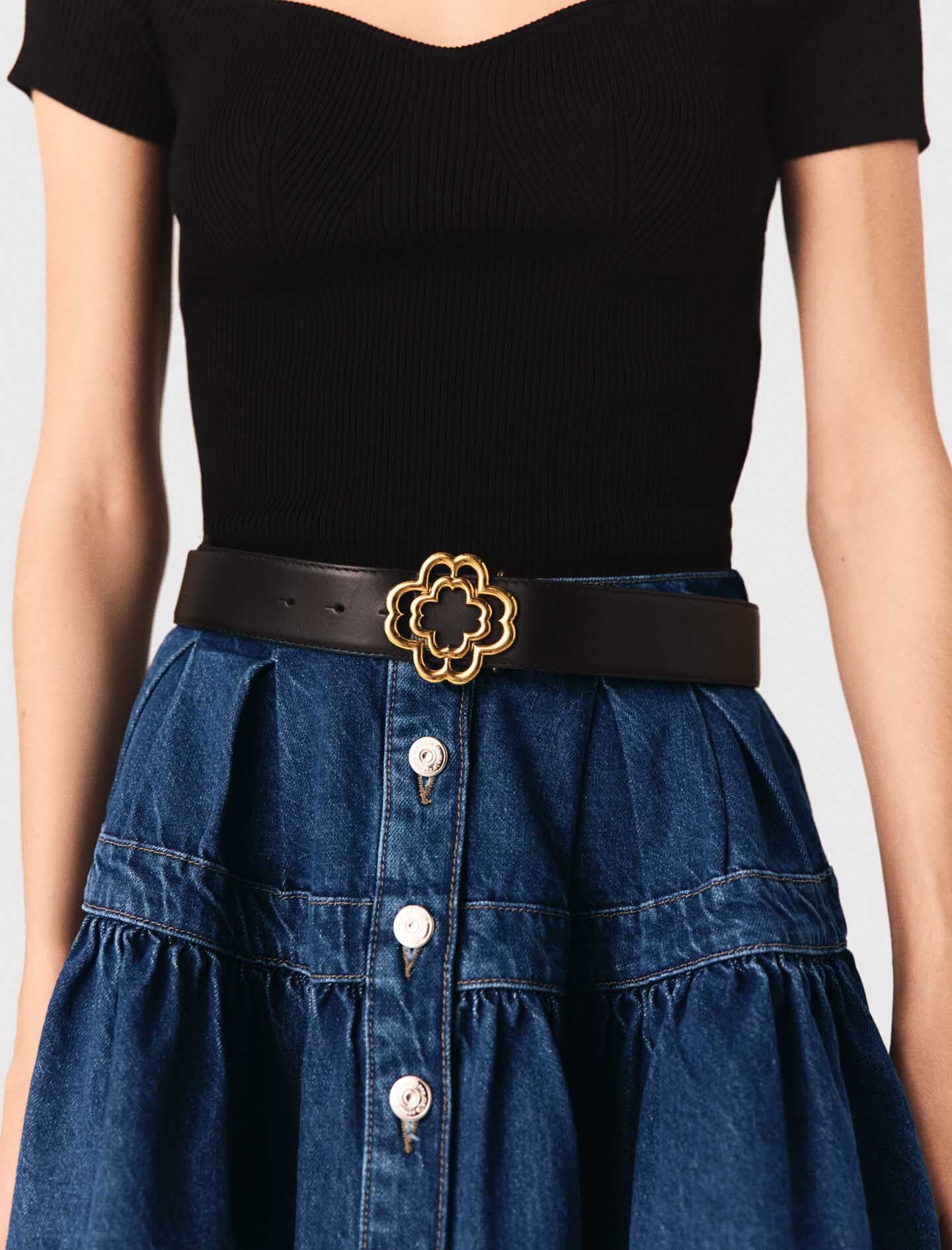 Maje Discount / Leather belt with Clover logo