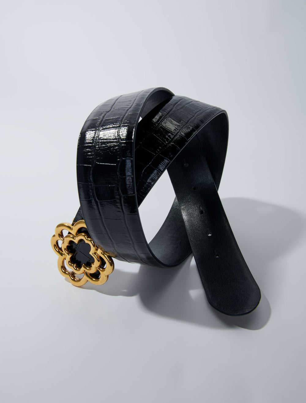 Maje Online / Croc-effect leather double M belt